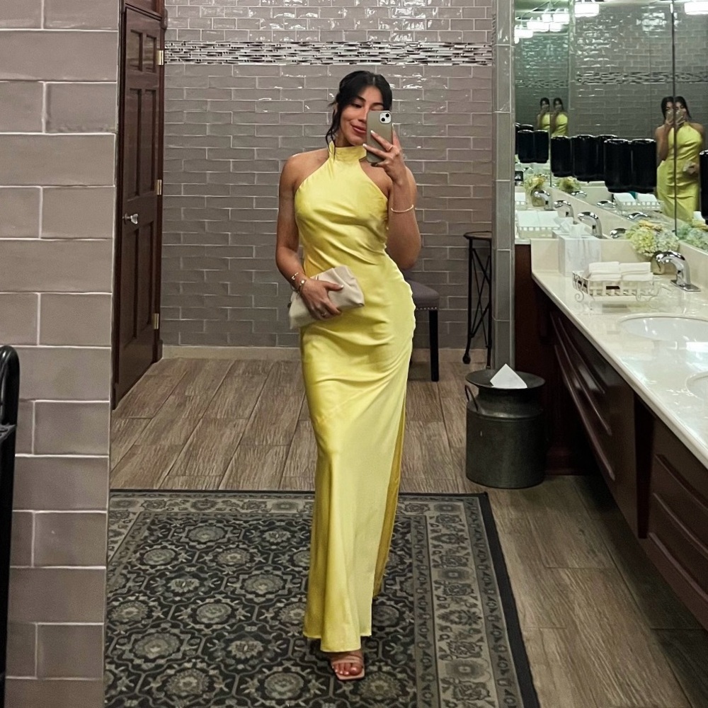 Elegant Yellow Halter Neck Dress